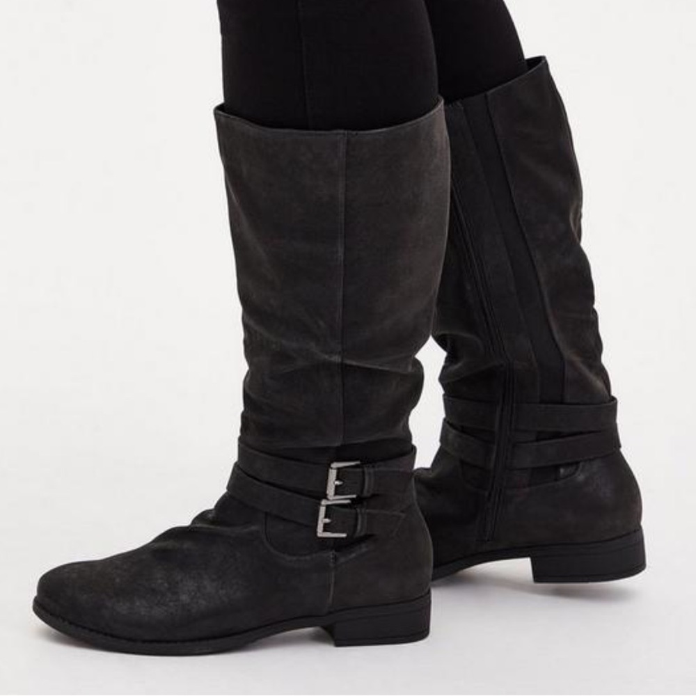 Torrid Black Oiled Mid Calf Boot Size 9WW Wide Calf